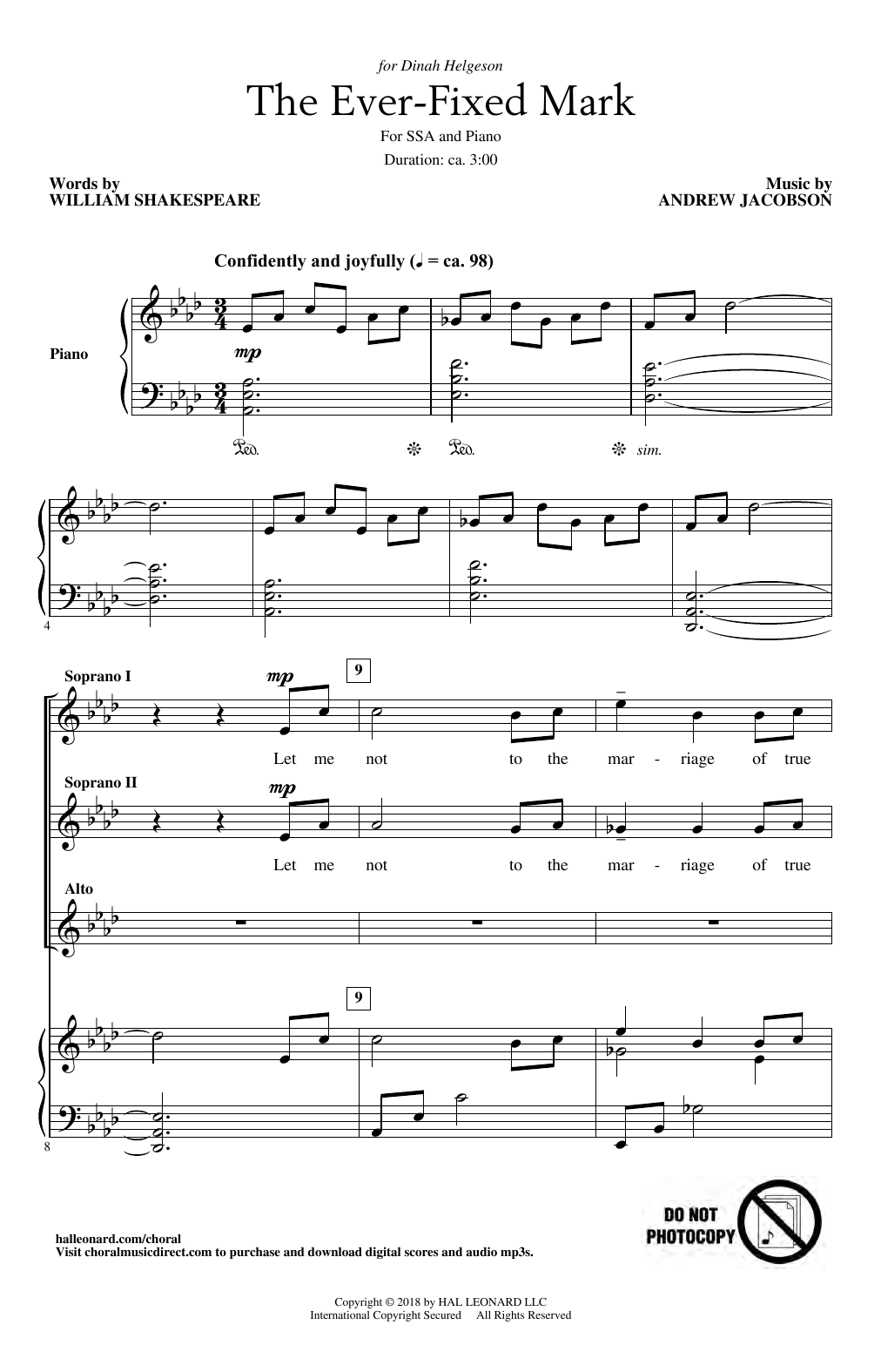 Andrew Jacobson The Ever Fixed Mark sheet music notes and chords arranged for SSA Choir