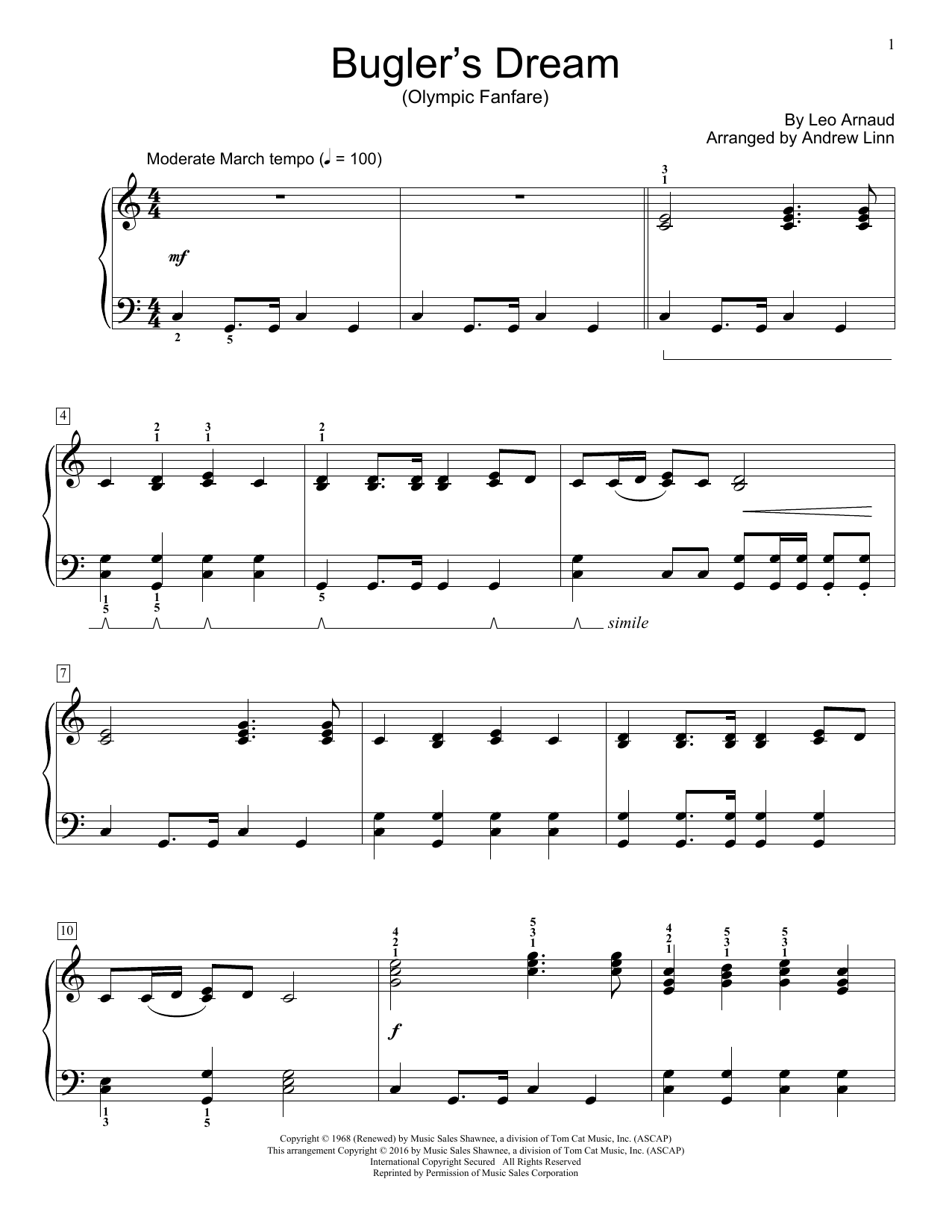 Andrew Linn Bugler's Dream (Olympic Fanfare) sheet music notes and chords arranged for Educational Piano