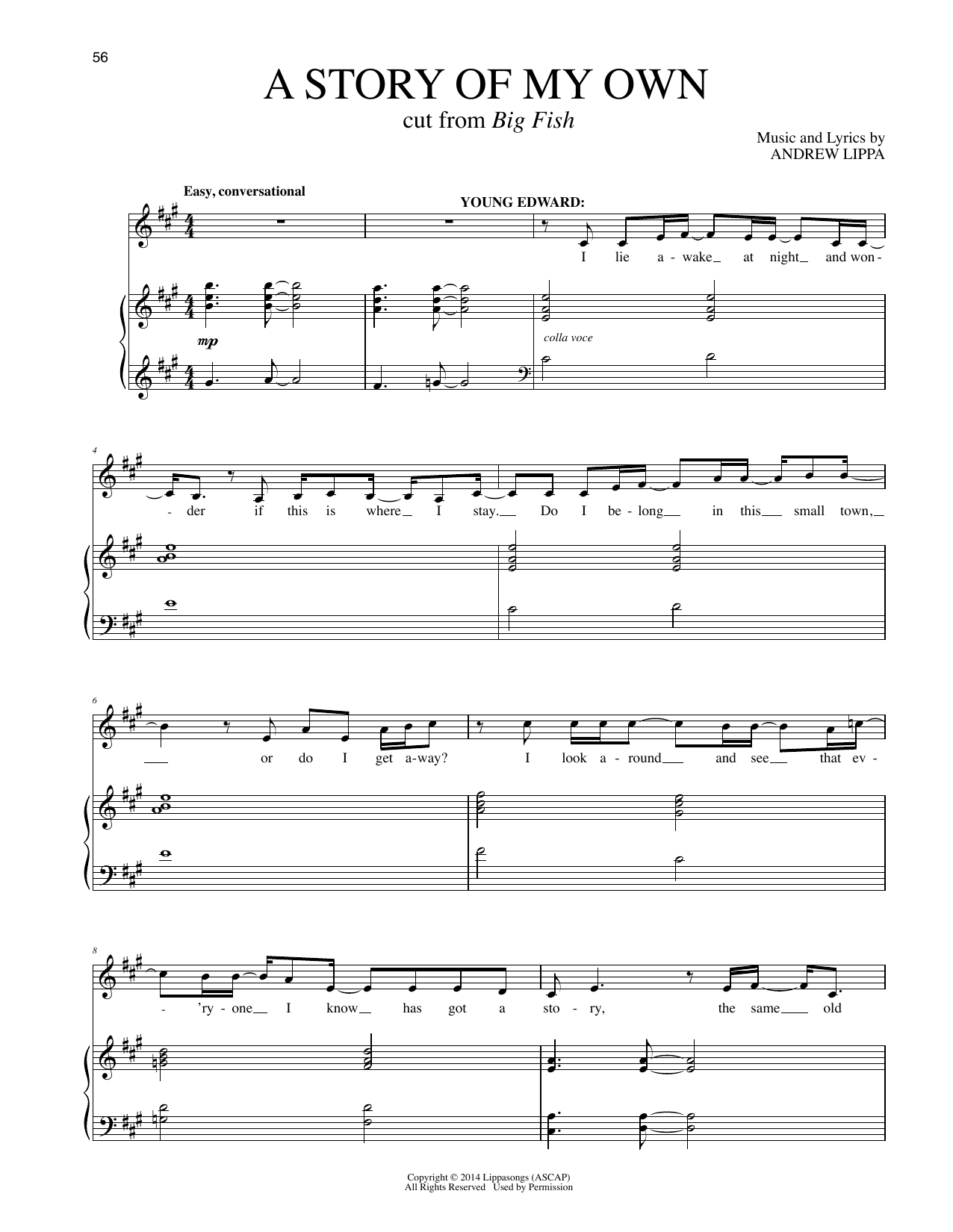 Andrew Lippa A Story Of My Own (from Big Fish) sheet music notes and chords arranged for Piano & Vocal