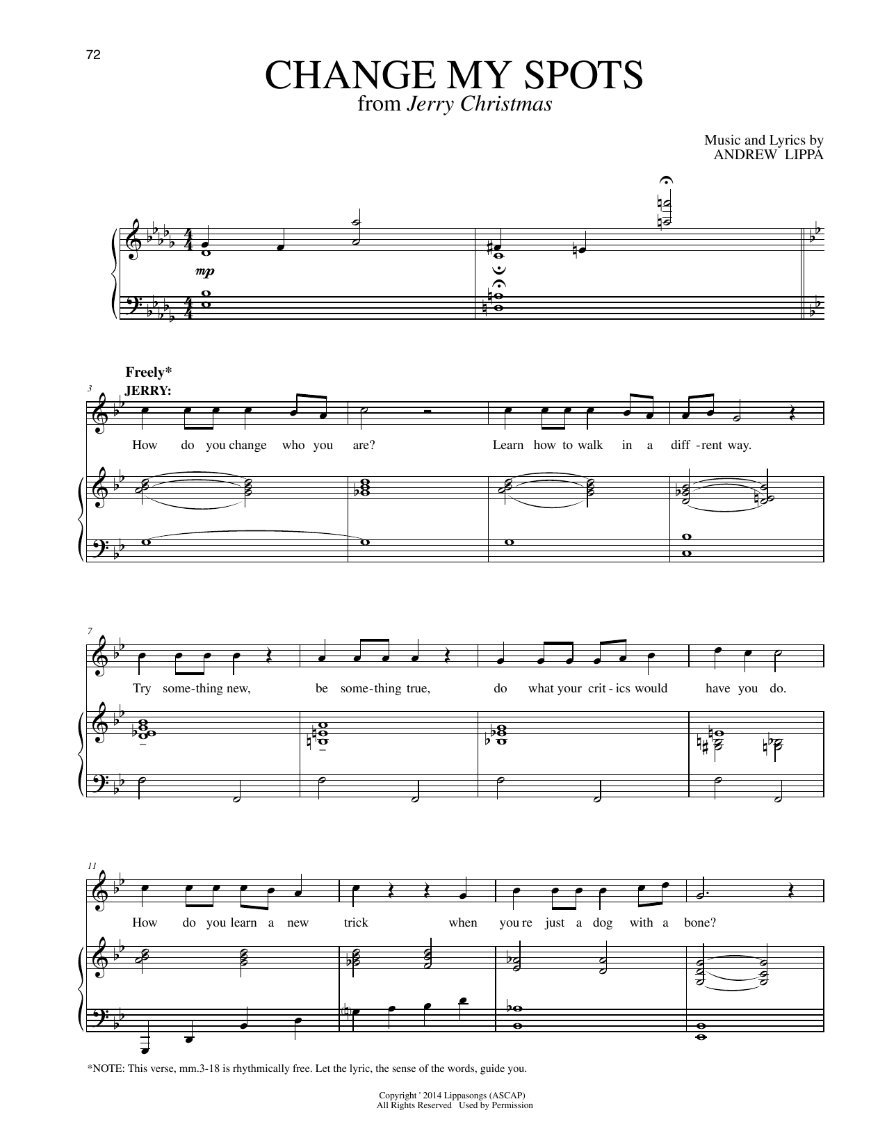 Andrew Lippa Change My Spots (from Jerry Christmas) sheet music notes and chords arranged for Piano & Vocal