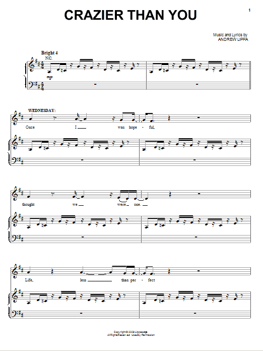 Andrew Lippa Crazier Than You sheet music notes and chords arranged for Piano & Vocal