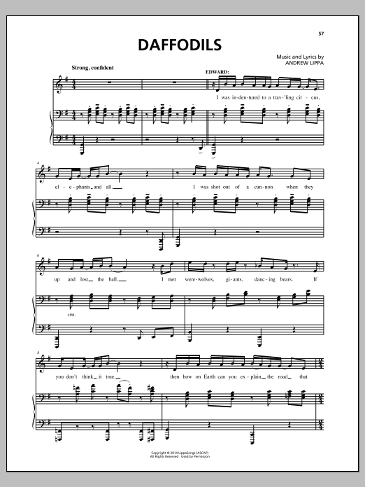 Andrew Lippa Daffodils sheet music notes and chords arranged for Piano, Vocal & Guitar Chords (Right-Hand Melody)