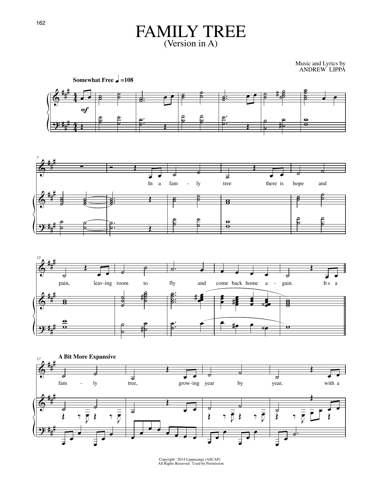 Andrew Lippa Family Tree (Version in A) sheet music notes and chords arranged for Piano & Vocal