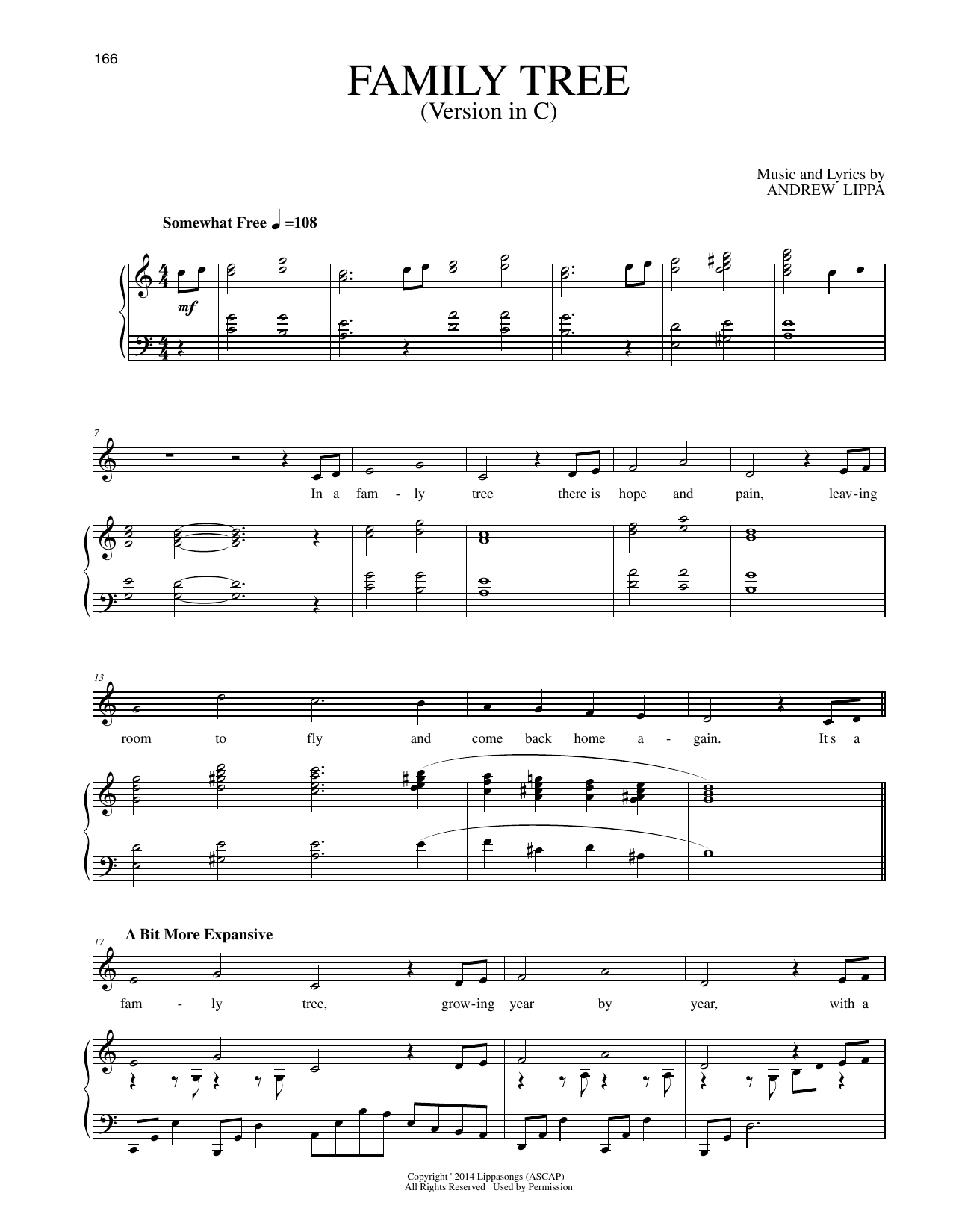 Andrew Lippa Family Tree (Version in C) sheet music notes and chords arranged for Piano & Vocal