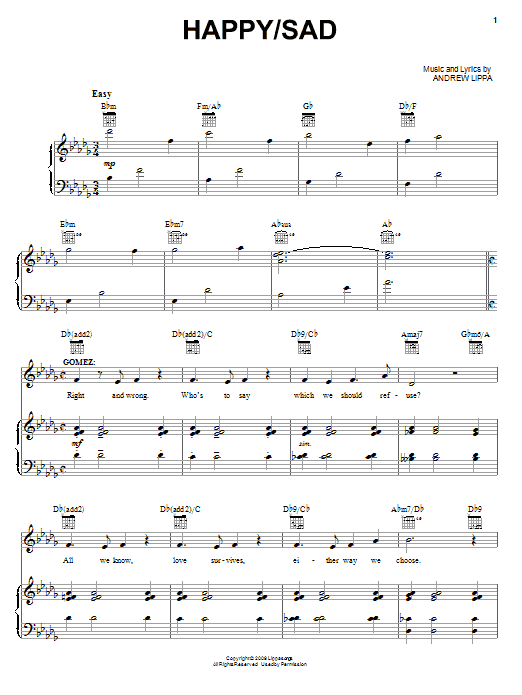 Andrew Lippa Happy / Sad sheet music notes and chords arranged for Piano, Vocal & Guitar Chords (Right-Hand Melody)