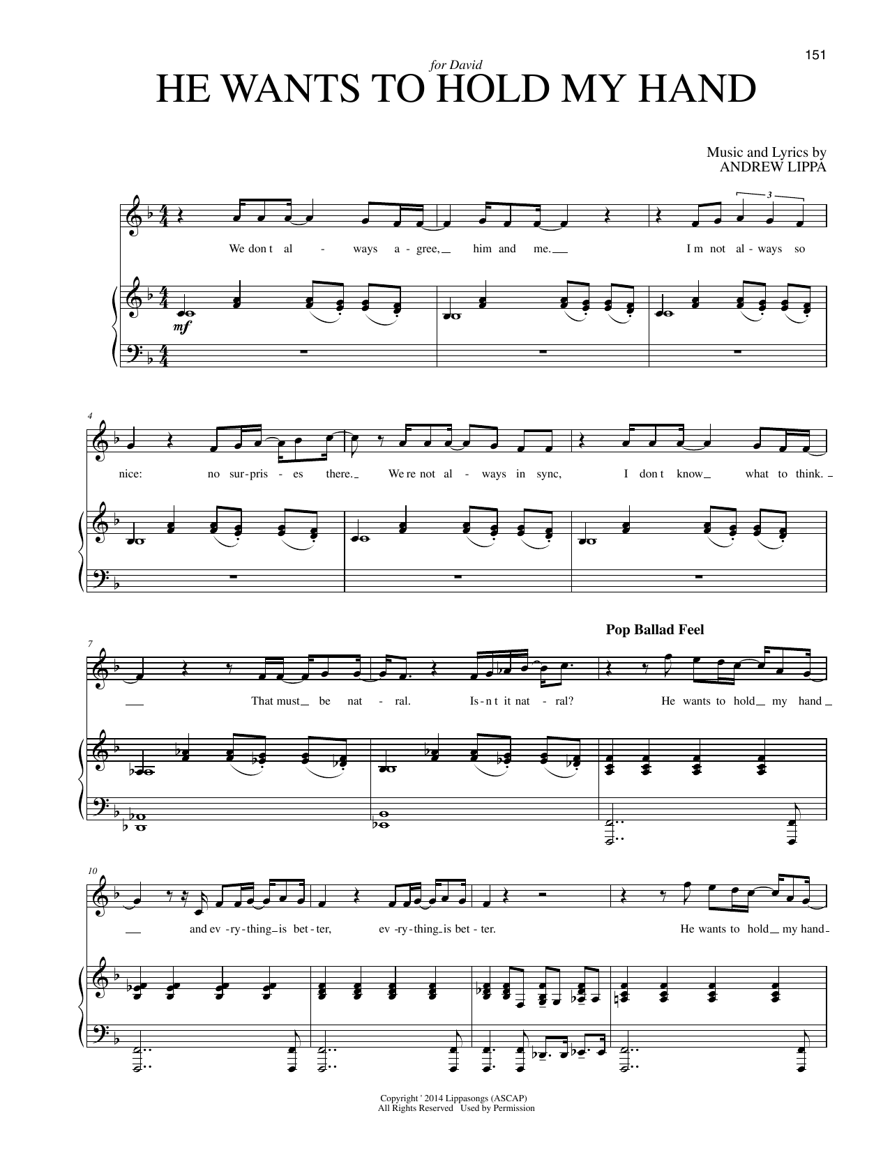 Andrew Lippa He Wants To Hold My Hand sheet music notes and chords arranged for Piano & Vocal