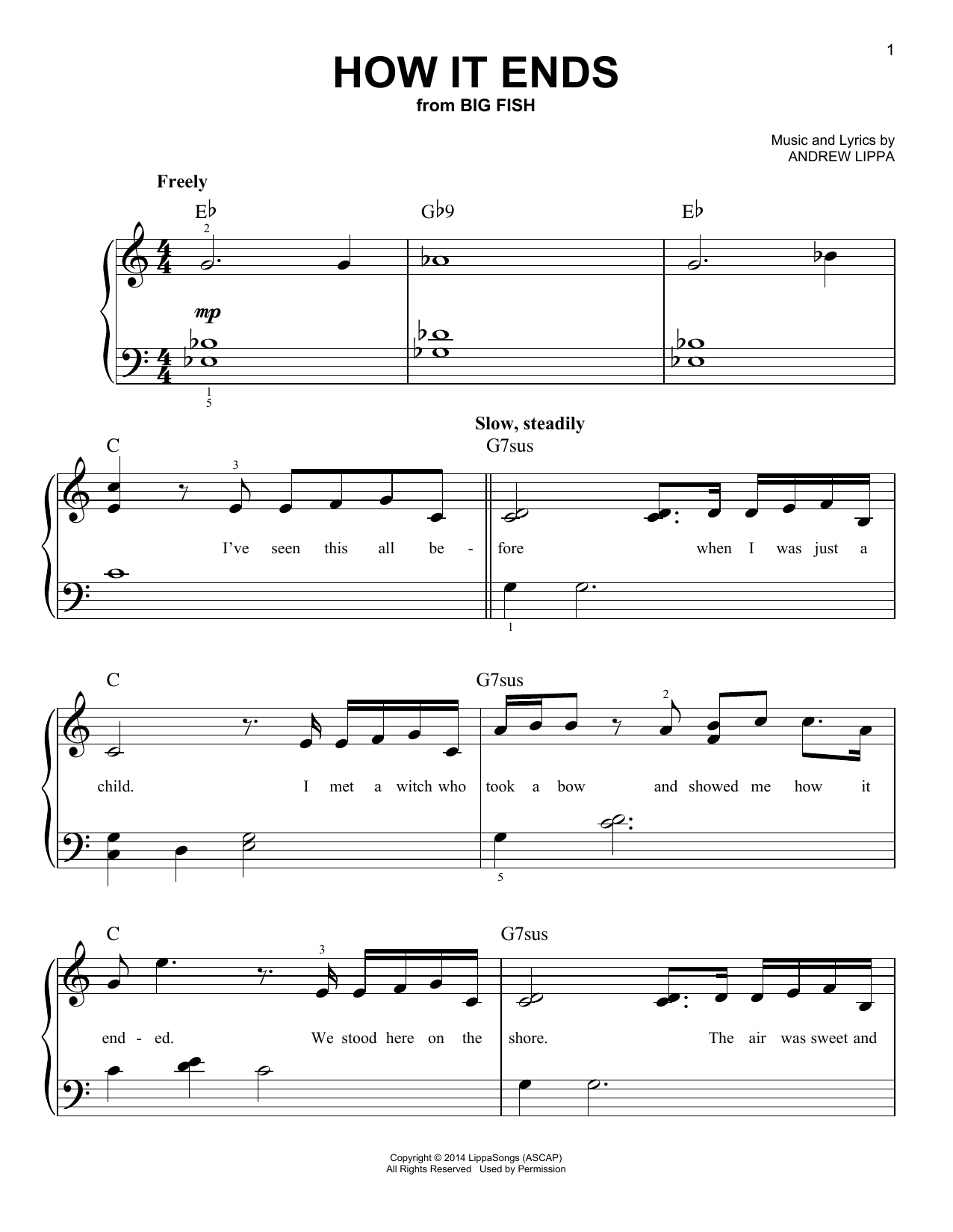 Andrew Lippa How It Ends (from Big Fish) sheet music notes and chords arranged for Very Easy Piano