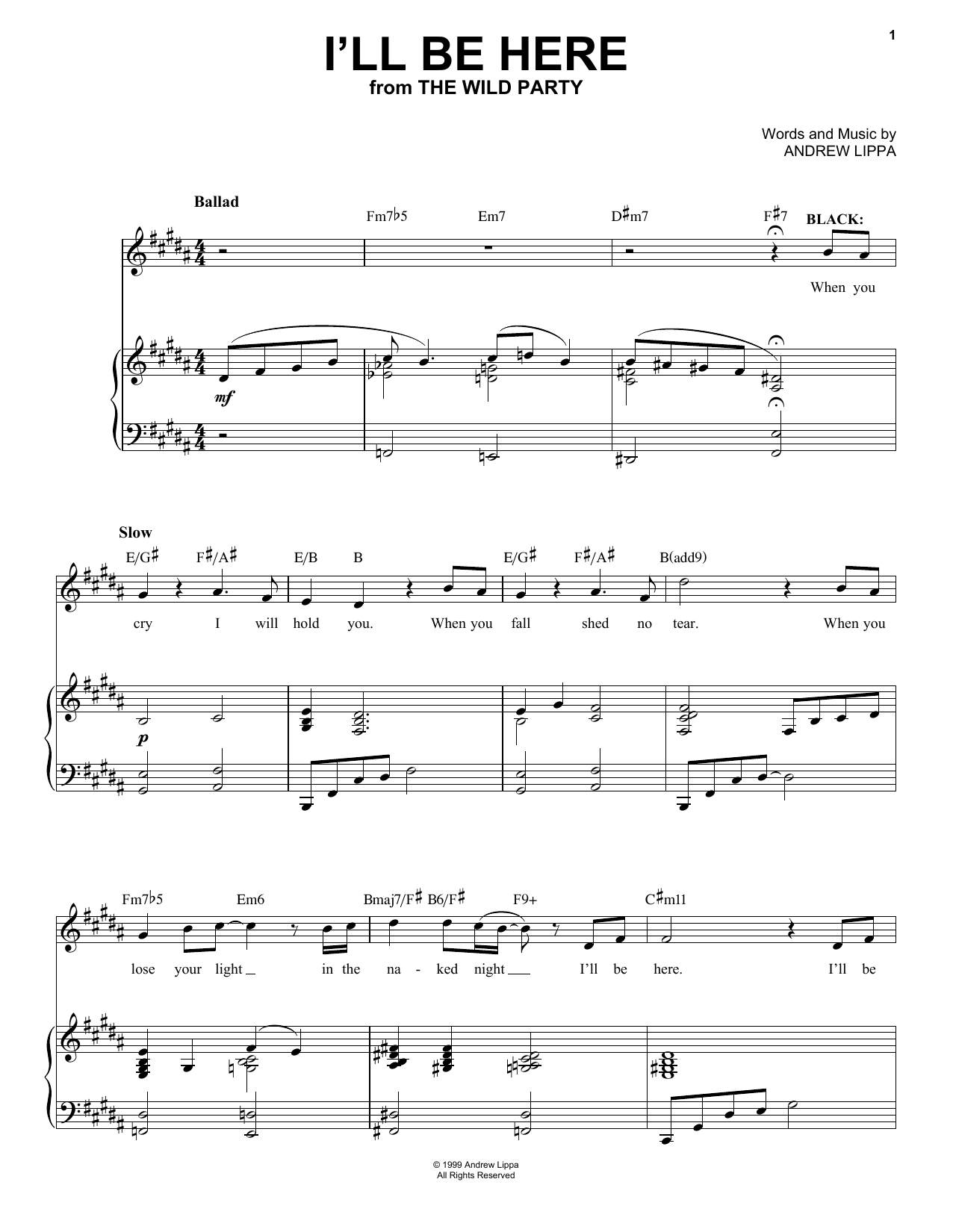 Andrew Lippa I'll Be Here sheet music notes and chords arranged for Piano & Vocal