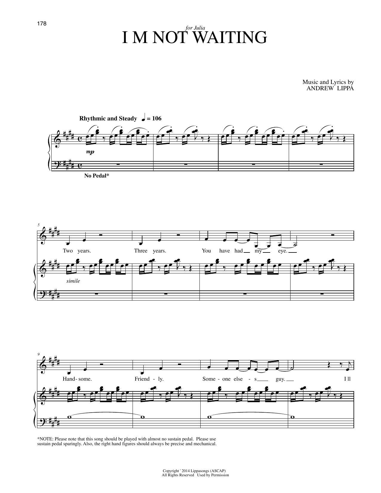 Andrew Lippa I'm Not Waiting sheet music notes and chords arranged for Piano & Vocal