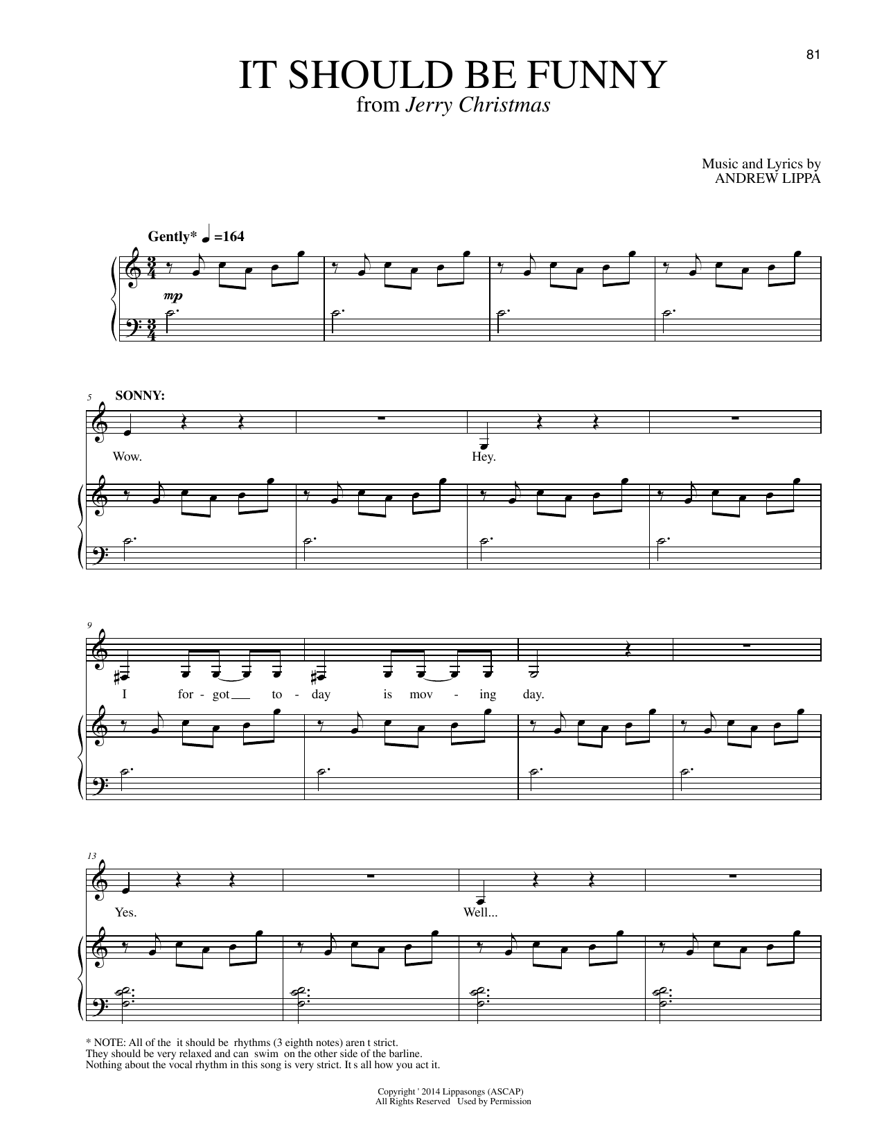 Andrew Lippa It Should Be Funny (from Jerry Christmas) sheet music notes and chords arranged for Piano & Vocal