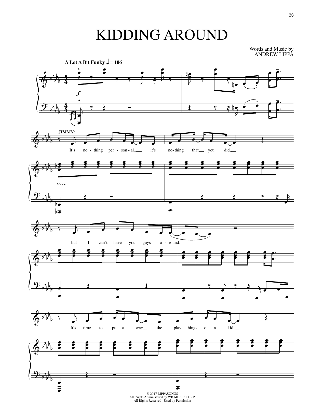 Andrew Lippa Kidding Around (from The Man In The Ceiling) sheet music notes and chords arranged for Piano & Vocal