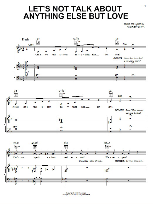 Andrew Lippa Let's Not Talk About Anything Else But Love sheet music notes and chords arranged for Piano & Vocal