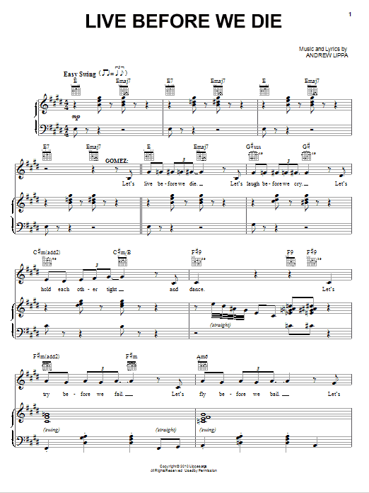 Andrew Lippa Live Before We Die sheet music notes and chords arranged for Piano & Vocal