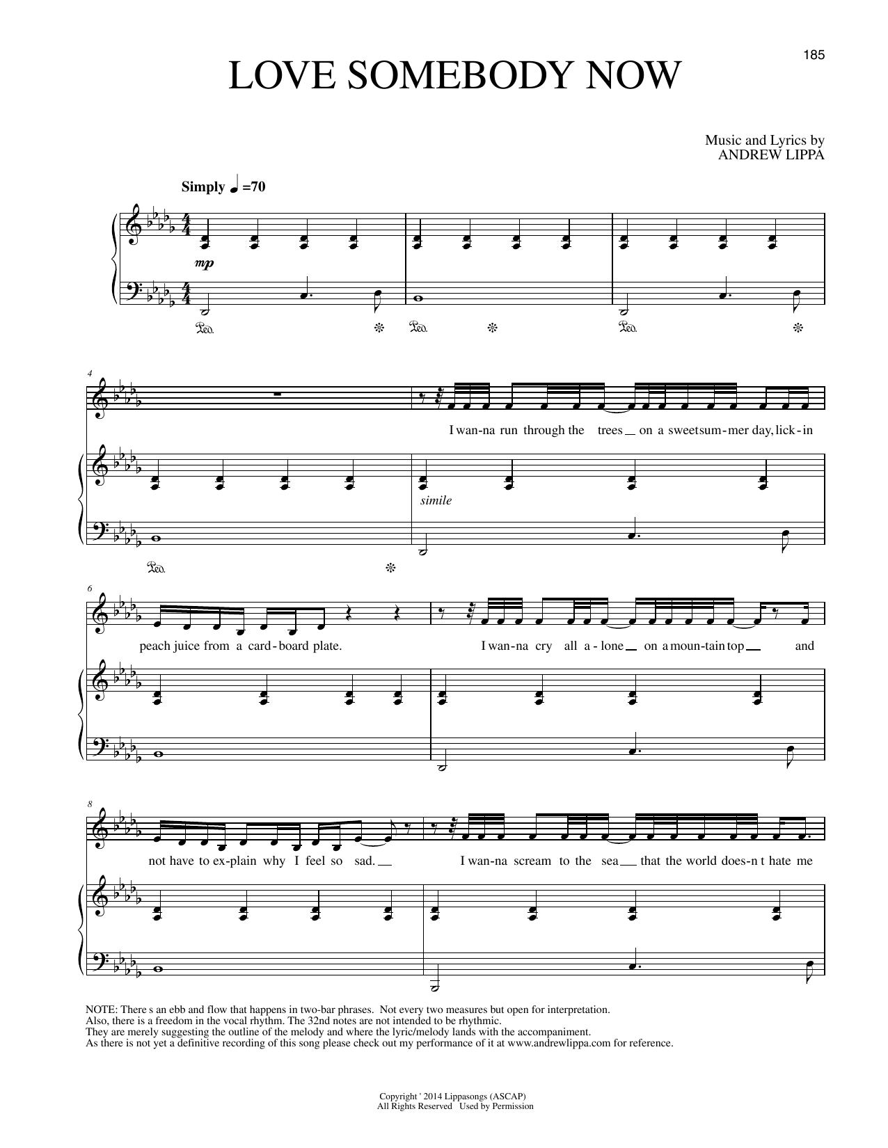 Andrew Lippa Love Somebody Now sheet music notes and chords arranged for Piano & Vocal