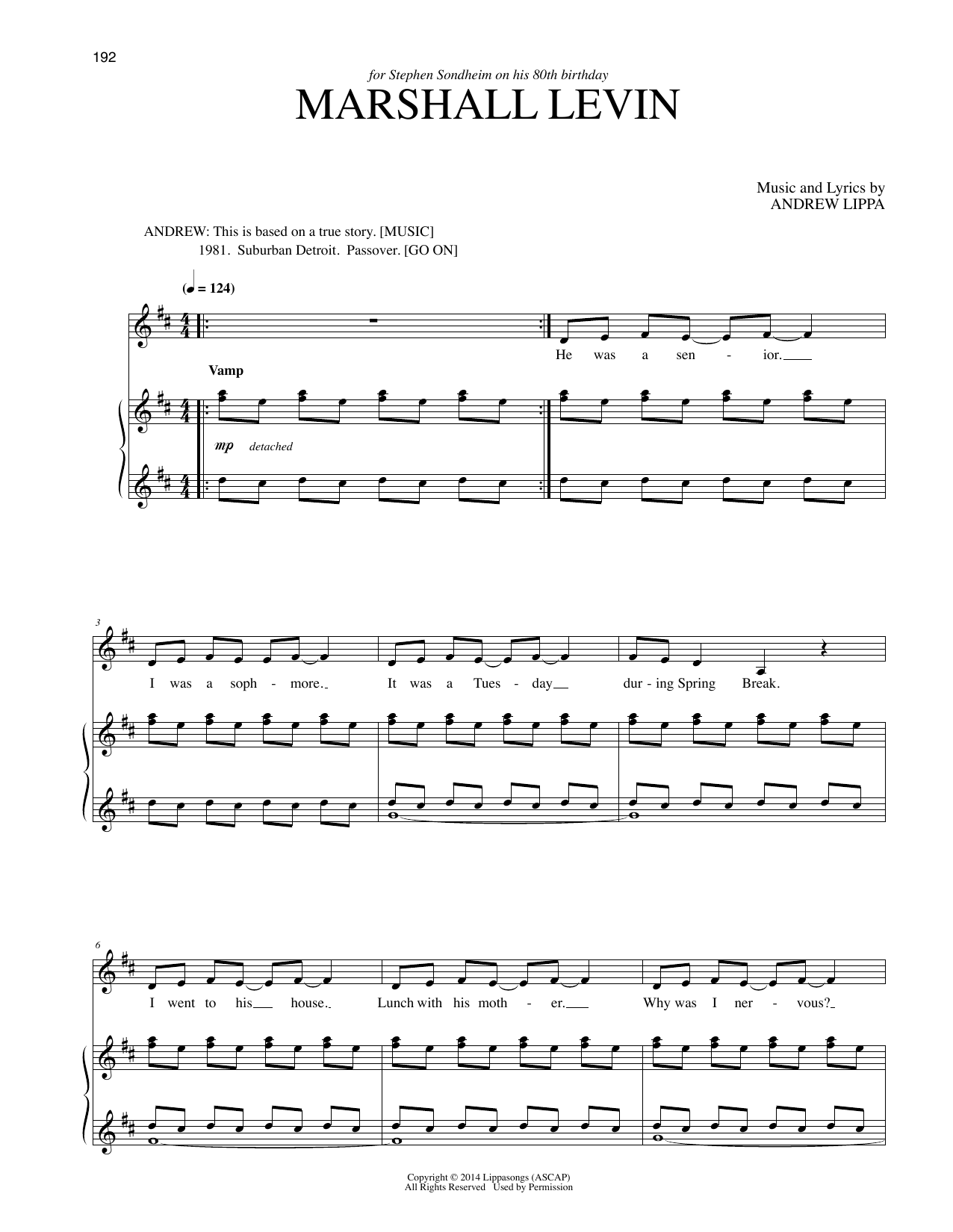 Andrew Lippa Marshall Levin sheet music notes and chords arranged for Piano & Vocal