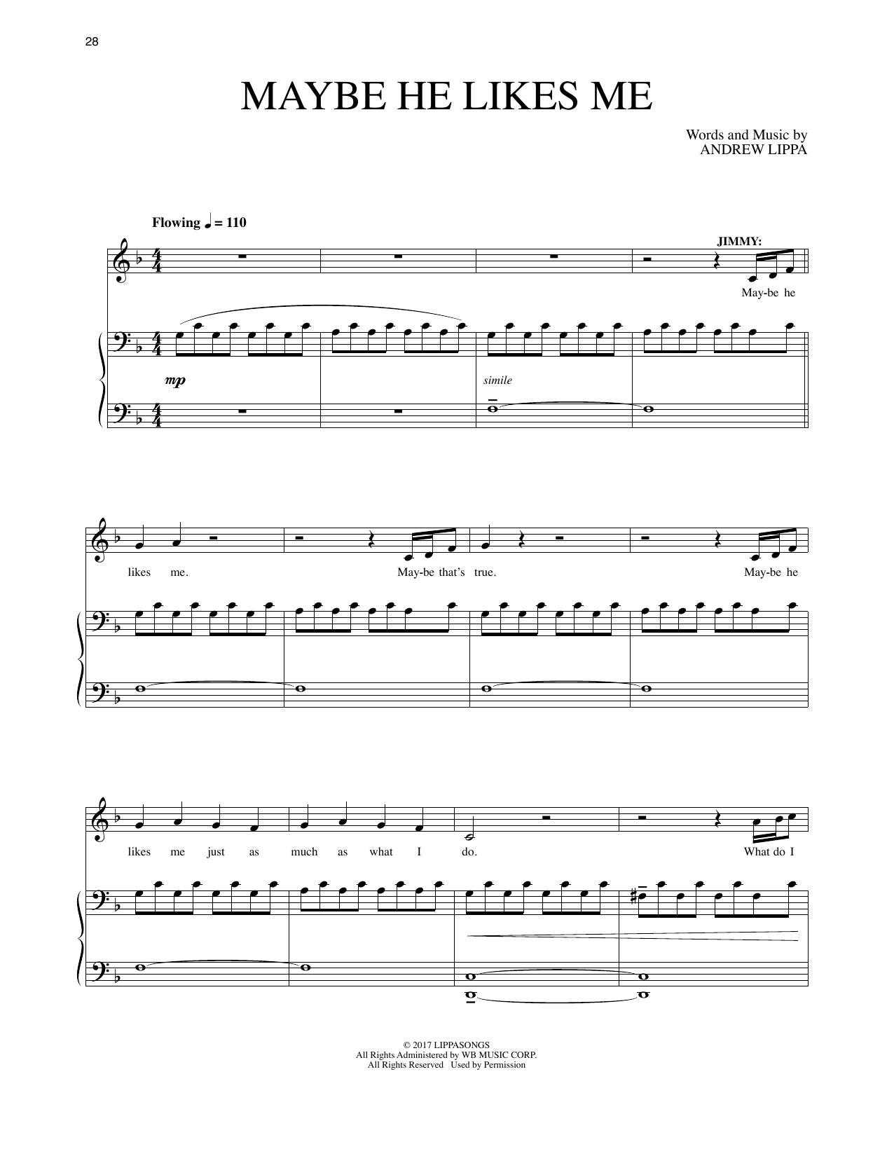 Andrew Lippa Maybe He Likes Me (from The Man In The Ceiling) sheet music notes and chords arranged for Piano & Vocal