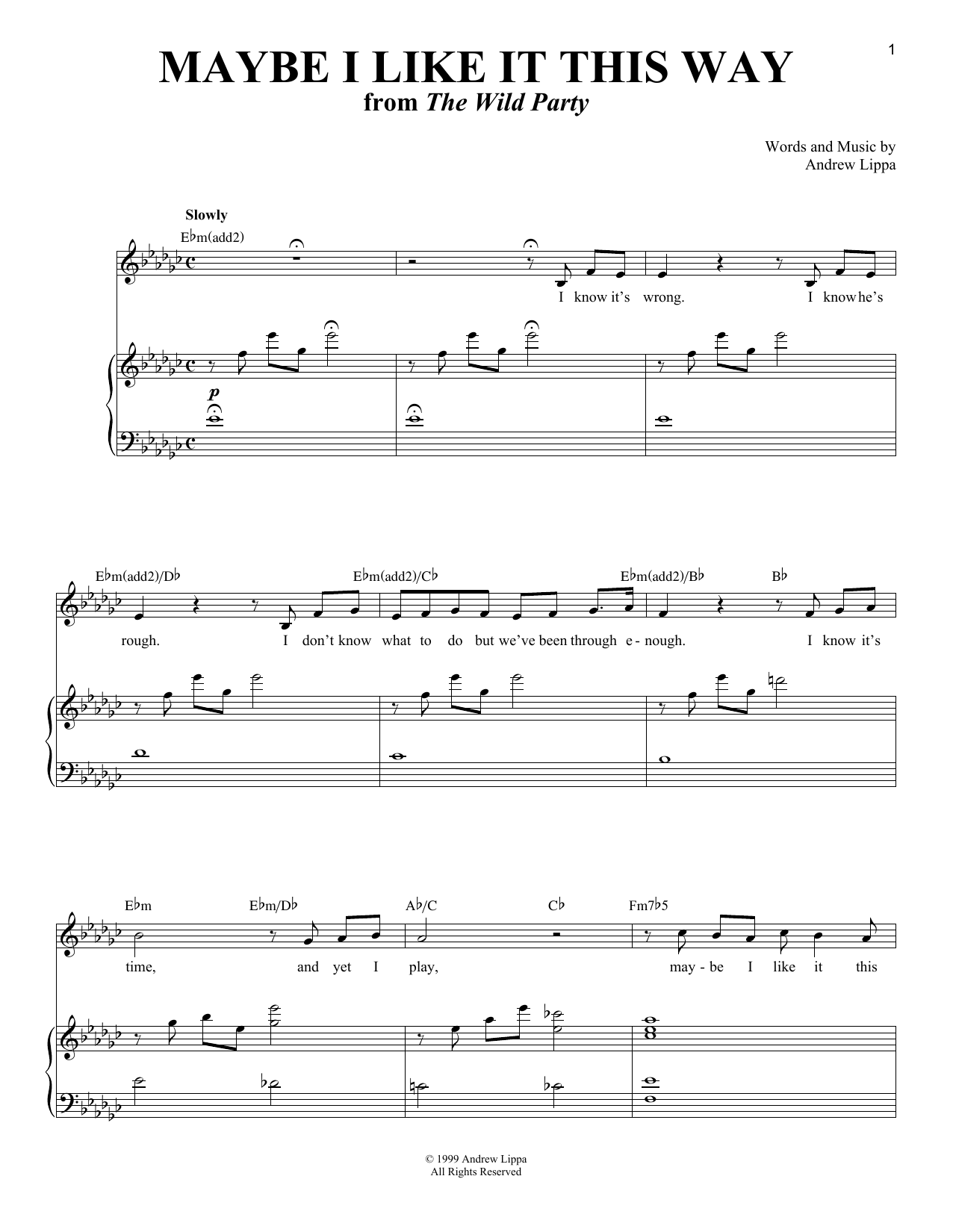 Andrew Lippa Maybe I Like It This Way sheet music notes and chords arranged for Piano & Vocal