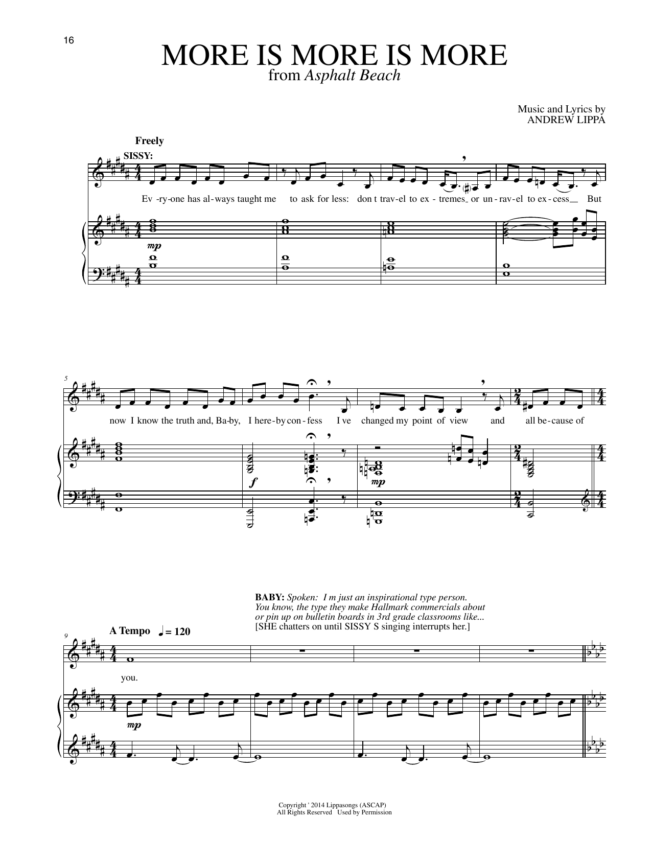Andrew Lippa More Is More Is More (from Asphalt Beach) sheet music notes and chords arranged for Piano & Vocal
