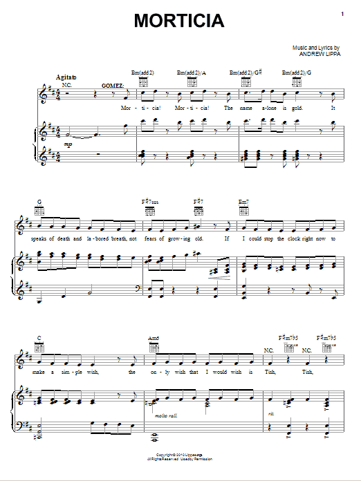 Andrew Lippa Morticia sheet music notes and chords arranged for Piano, Vocal & Guitar Chords (Right-Hand Melody)