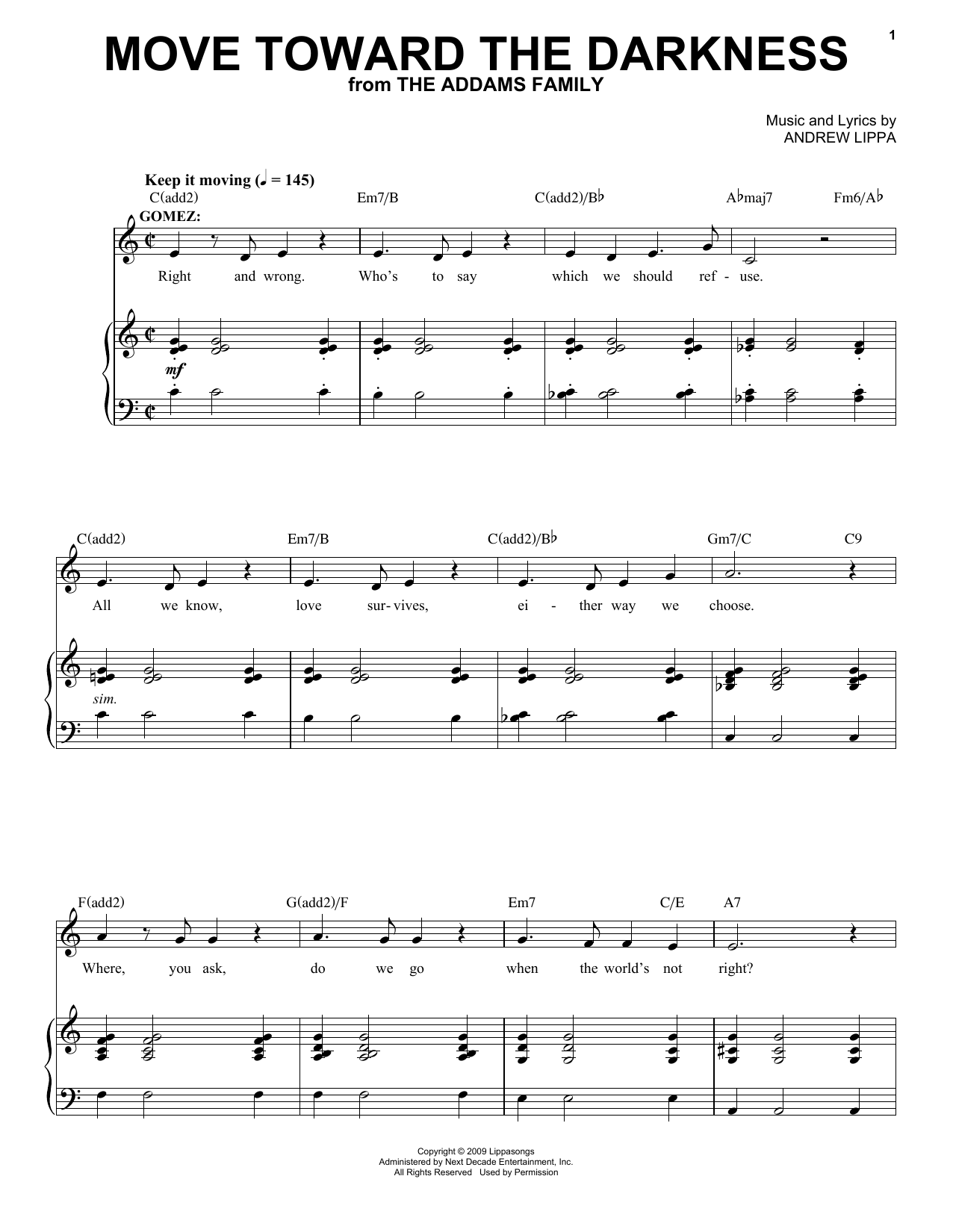 Andrew Lippa Move Toward The Darkness sheet music notes and chords arranged for Piano, Vocal & Guitar Chords (Right-Hand Melody)