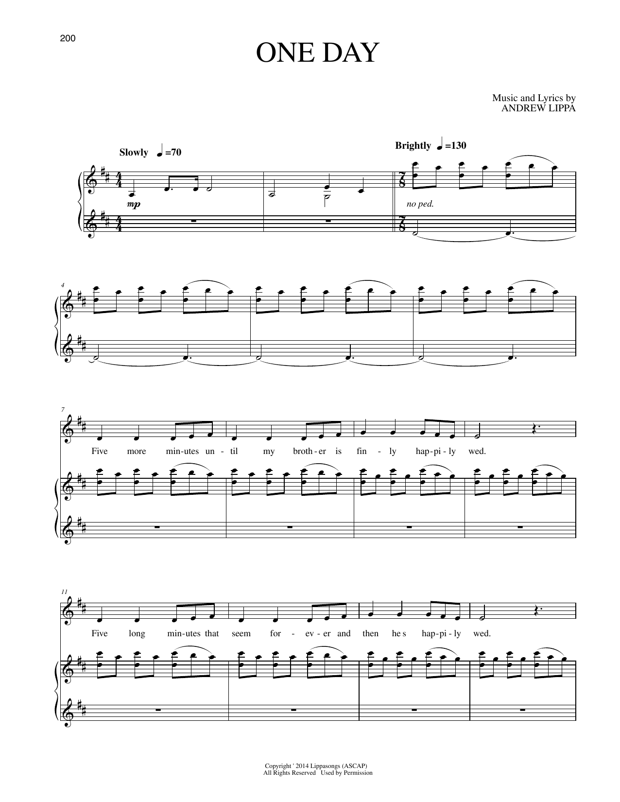 Andrew Lippa One Day sheet music notes and chords arranged for Piano & Vocal