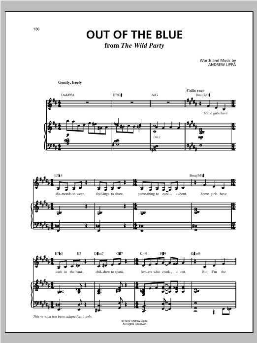 Andrew Lippa Out Of The Blue sheet music notes and chords arranged for Piano & Vocal