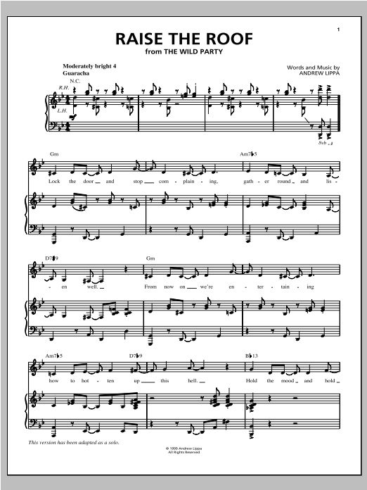 Andrew Lippa Raise The Roof sheet music notes and chords arranged for Piano, Vocal & Guitar Chords (Right-Hand Melody)