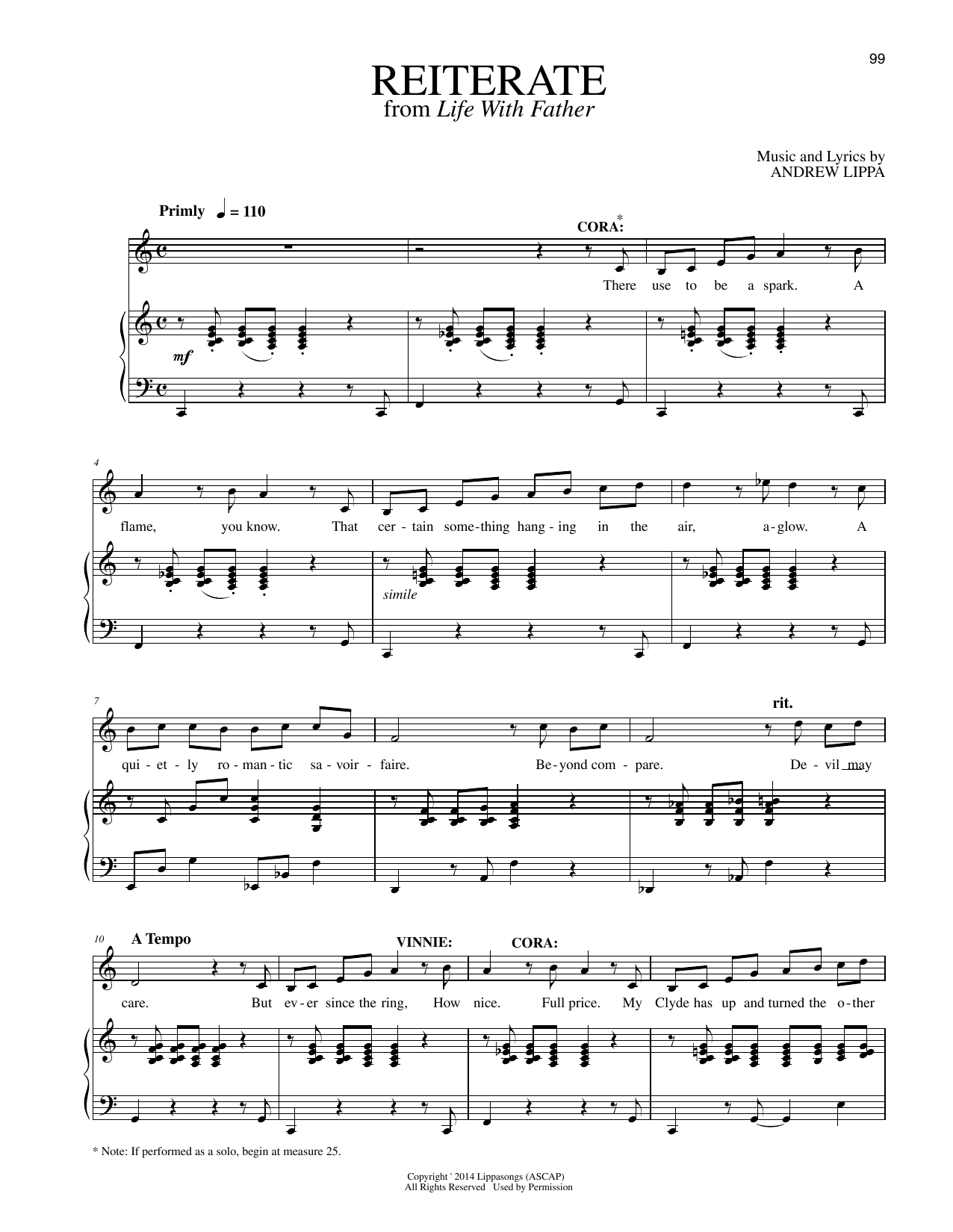 Andrew Lippa Reiterate (from Life With Father) sheet music notes and chords arranged for Piano & Vocal