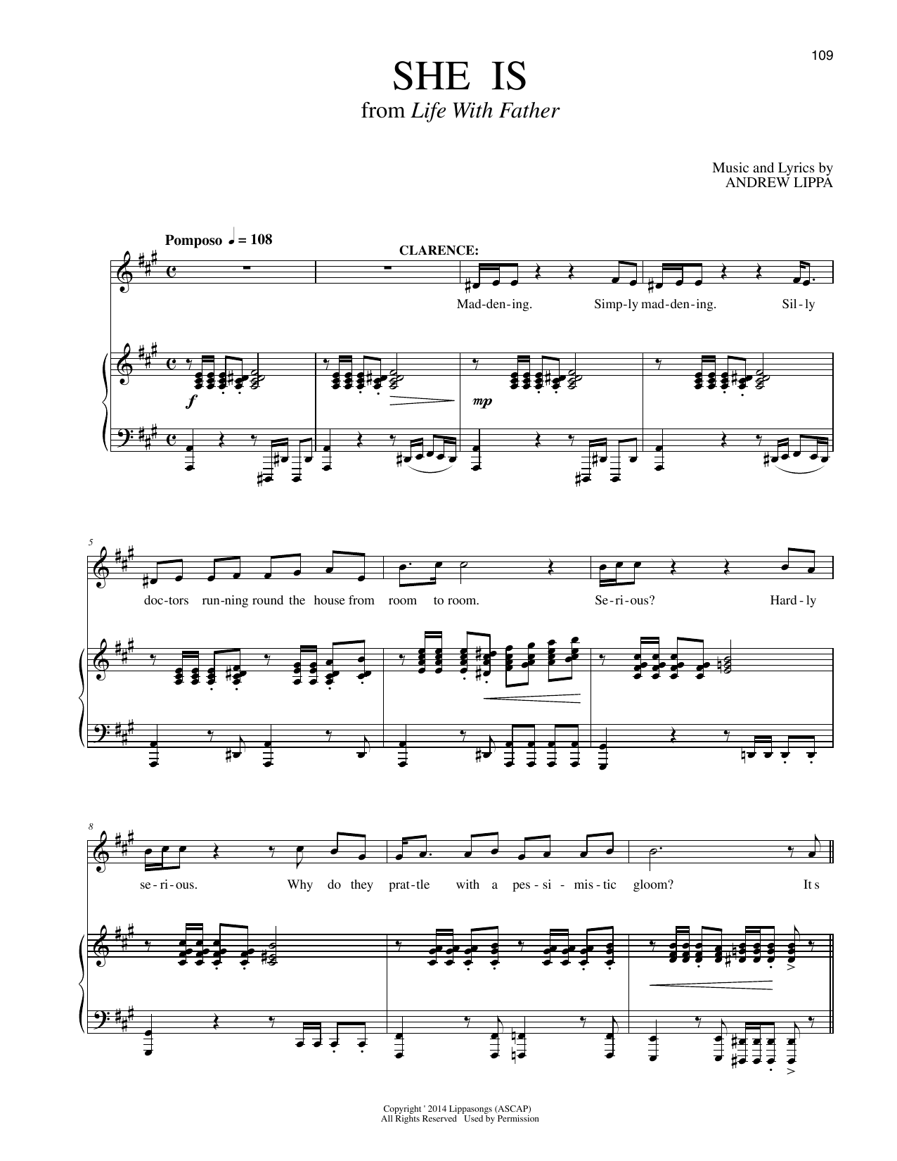 Andrew Lippa She Is (from Life With Father) sheet music notes and chords arranged for Piano & Vocal
