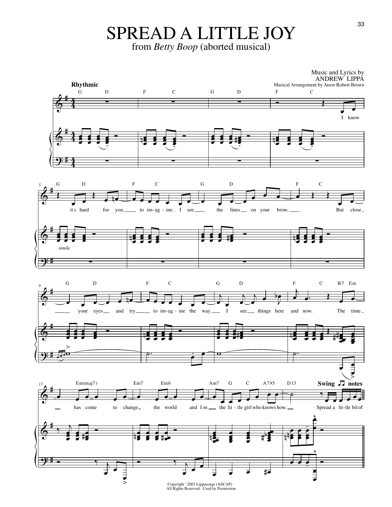 Andrew Lippa Spread A Little Joy (from Betty Boop) sheet music notes and chords arranged for Piano & Vocal