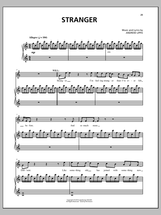 Andrew Lippa Stranger sheet music notes and chords arranged for Piano, Vocal & Guitar Chords (Right-Hand Melody)