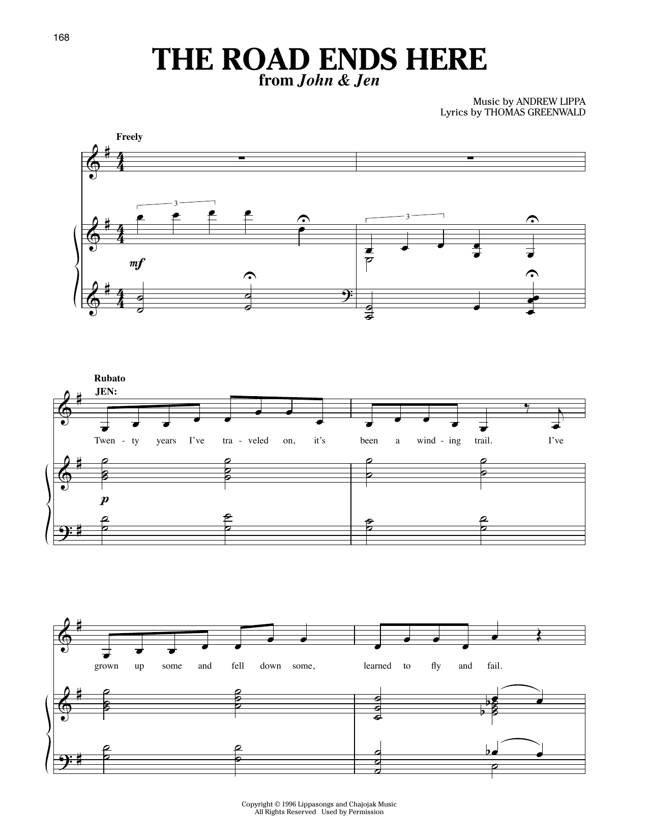 Andrew Lippa The Road Ends Here (from John & Jen) sheet music notes and chords arranged for Piano & Vocal