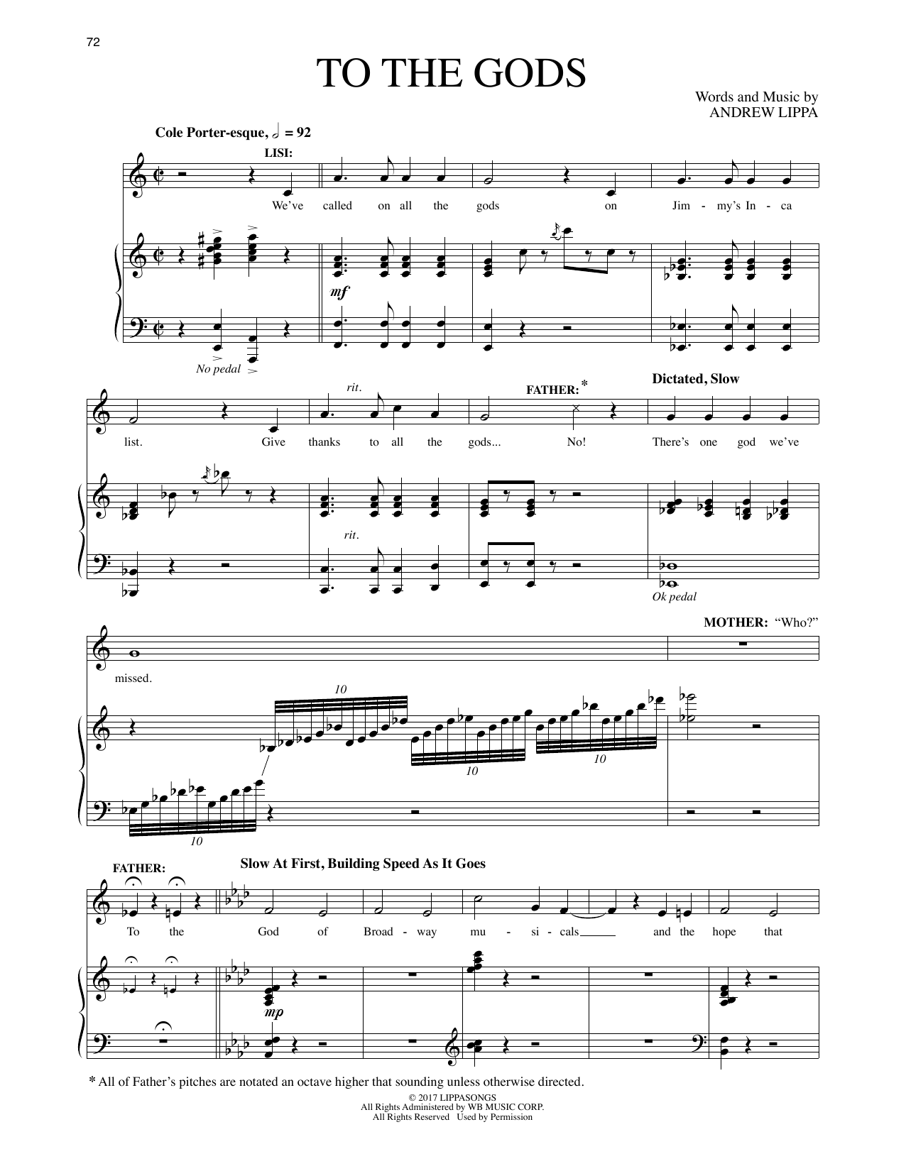 Andrew Lippa To The Gods (from The Man In The Ceiling) sheet music notes and chords arranged for Piano & Vocal