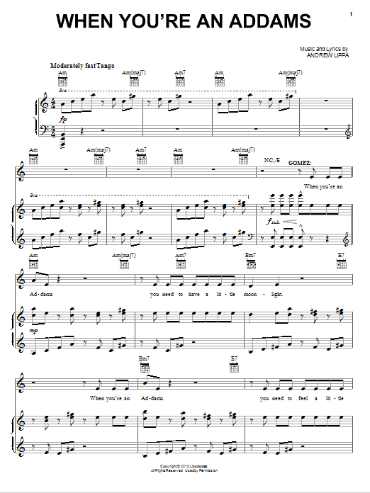 Andrew Lippa When You're An Addams sheet music notes and chords arranged for Piano & Vocal