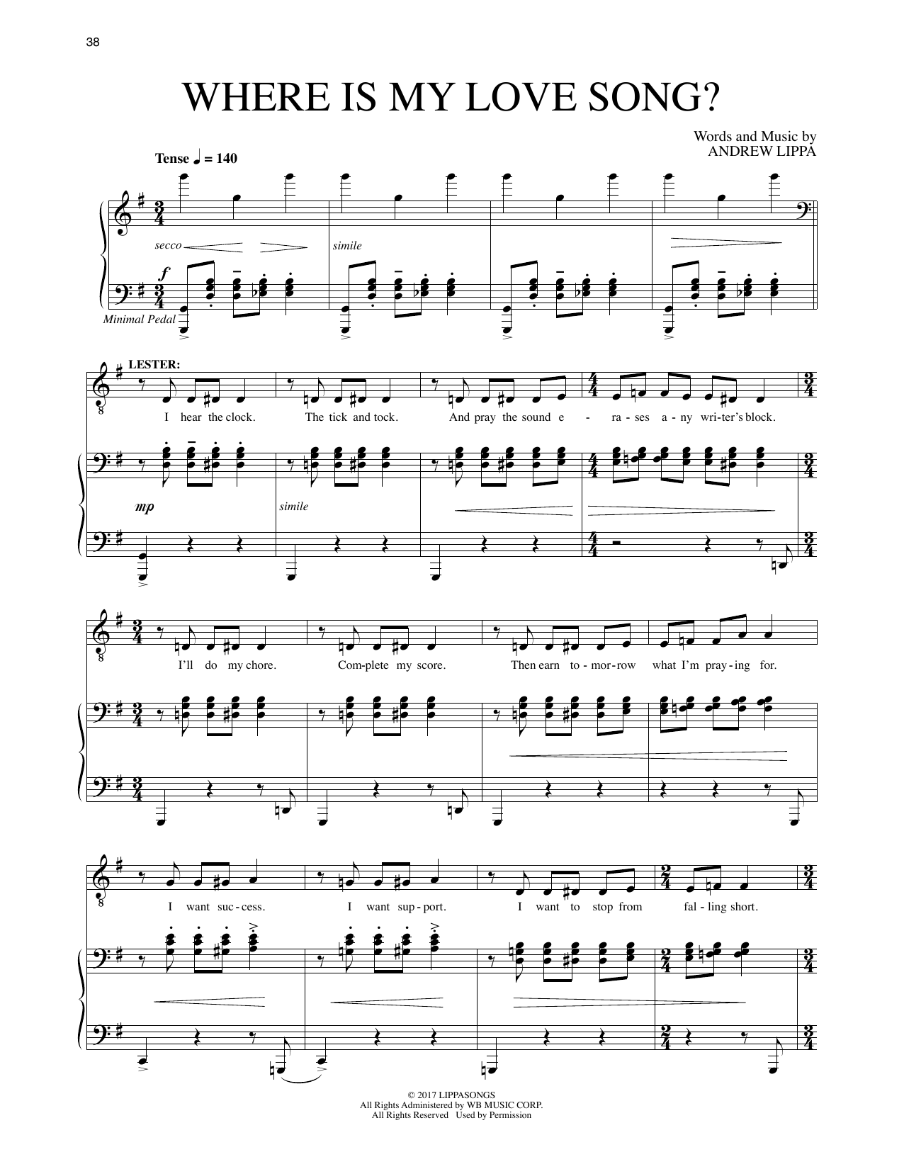 Andrew Lippa Where Is My Love Song? (from The Man In The Ceiling) sheet music notes and chords arranged for Piano & Vocal