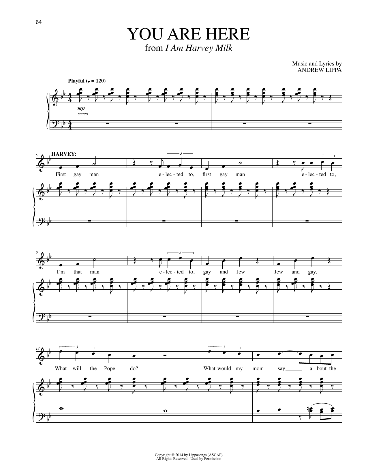 Andrew Lippa You Are Here (from I Am Harvey Milk) sheet music notes and chords arranged for Piano & Vocal