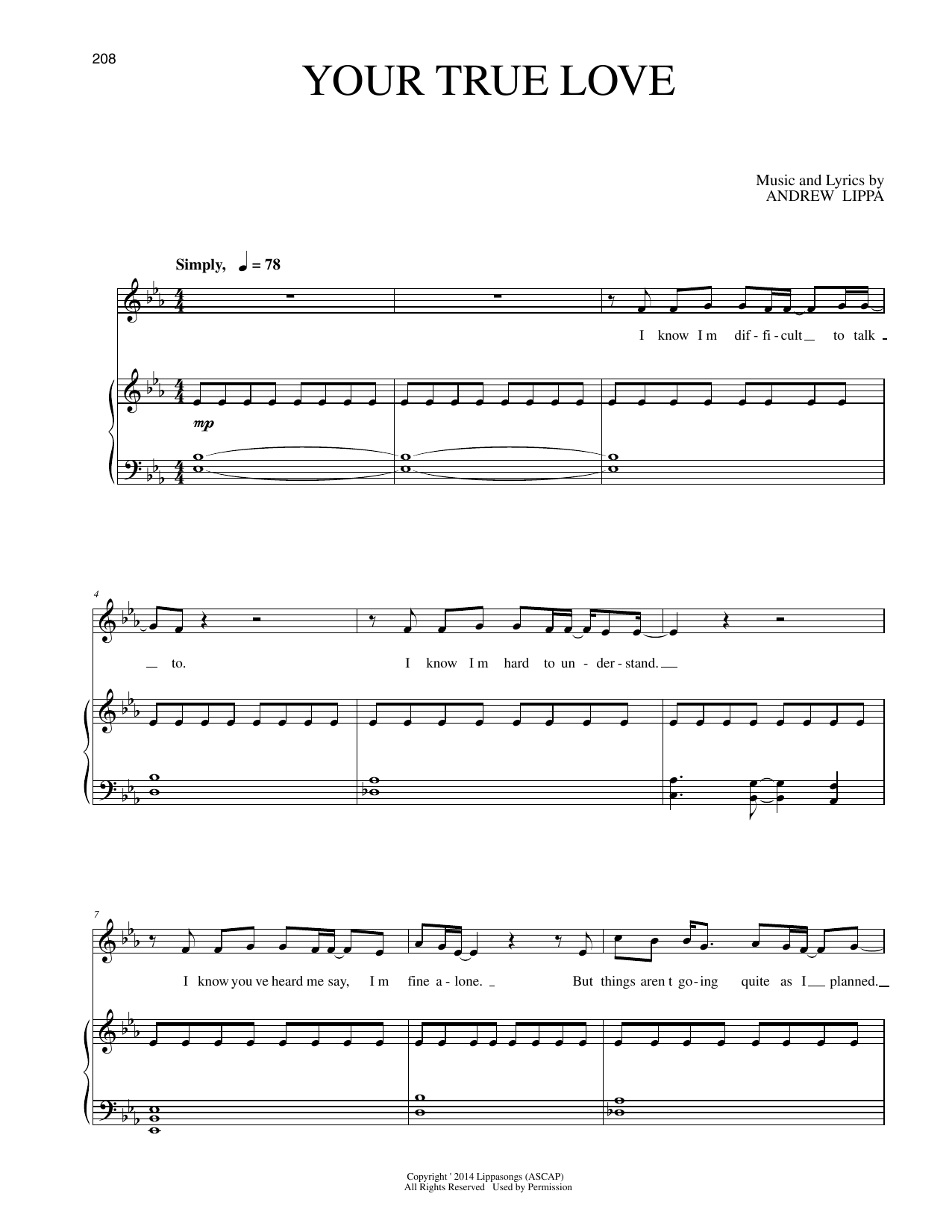 Andrew Lippa Your True Love sheet music notes and chords arranged for Piano & Vocal