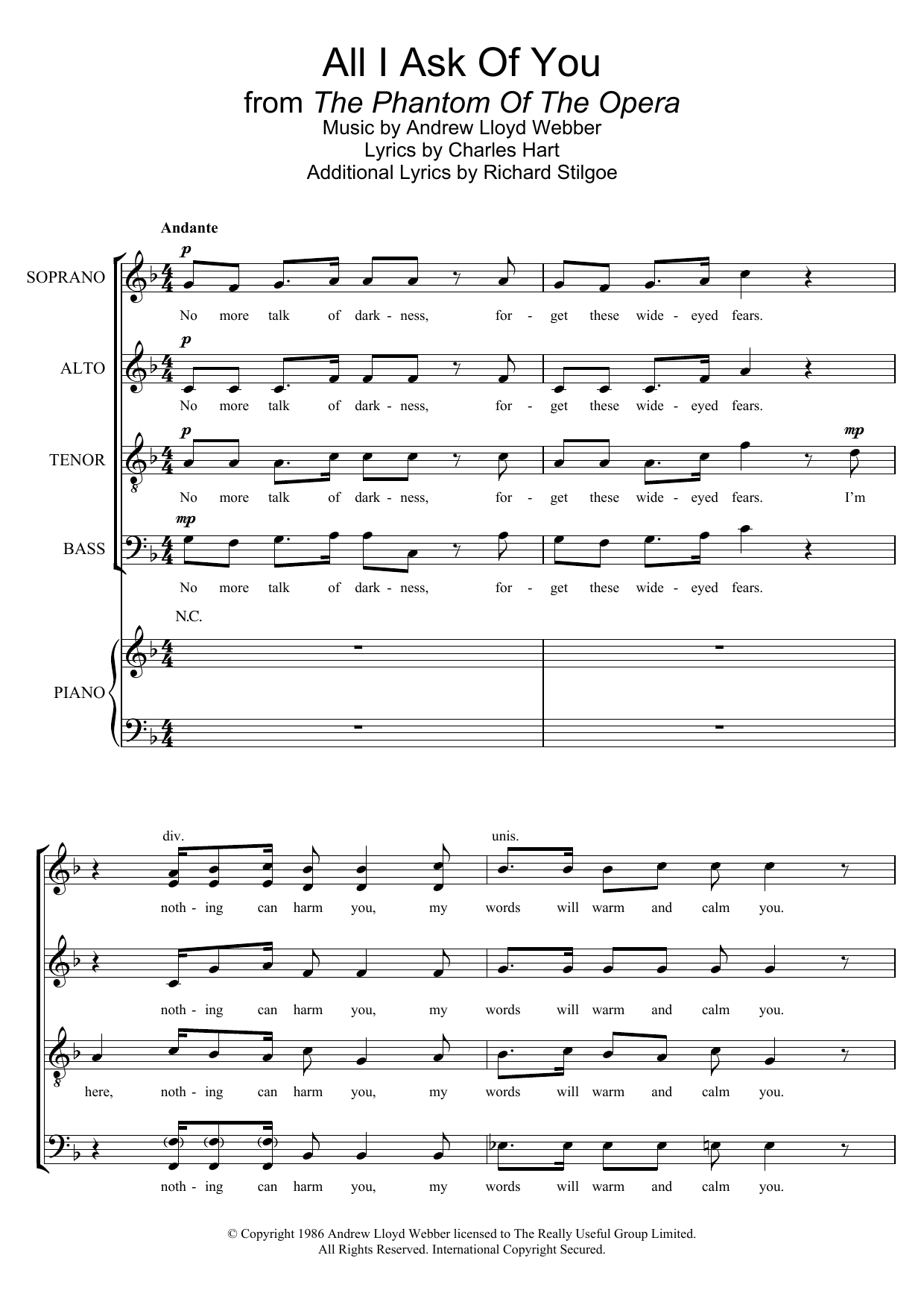 Andrew Lloyd Webber All I Ask Of You (from The Phantom Of The Opera) (arr. Barrie Carson Turner) sheet music notes and chords arranged for SATB Choir