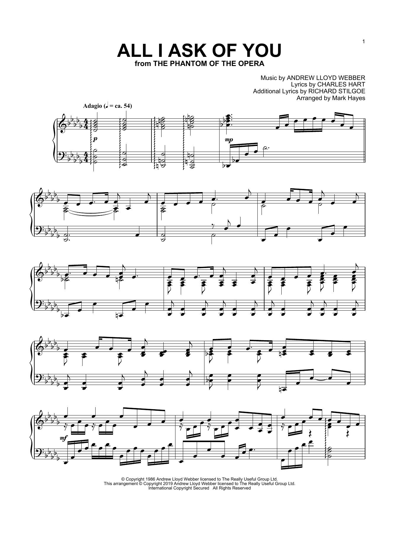 Andrew Lloyd Webber All I Ask Of You (from The Phantom Of The Opera) (arr. Mark Hayes) sheet music notes and chords arranged for Piano Solo