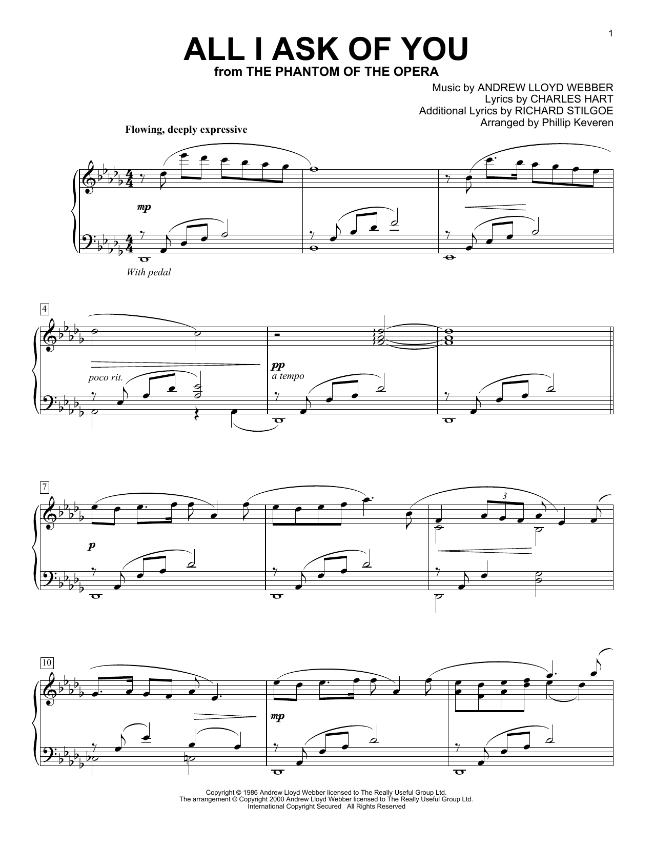 Andrew Lloyd Webber All I Ask Of You (from The Phantom Of The Opera) (arr. Phillip Keveren) sheet music notes and chords arranged for Piano Solo