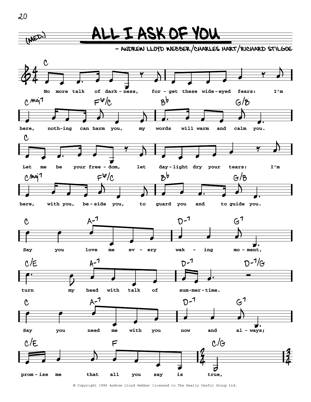 Andrew Lloyd Webber All I Ask Of You (from The Phantom Of The Opera) (Low Voice) sheet music notes and chords arranged for Real Book – Melody, Lyrics & Chords
