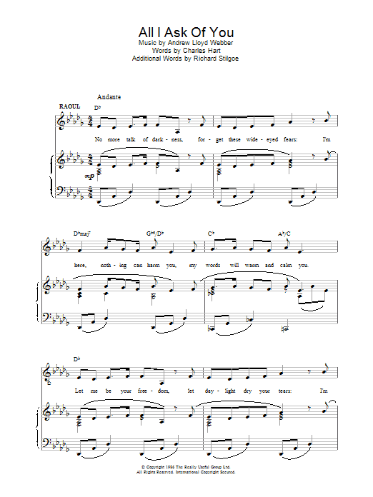 Andrew Lloyd Webber All I Ask Of You (from The Phantom Of The Opera) sheet music notes and chords arranged for Lead Sheet / Fake Book