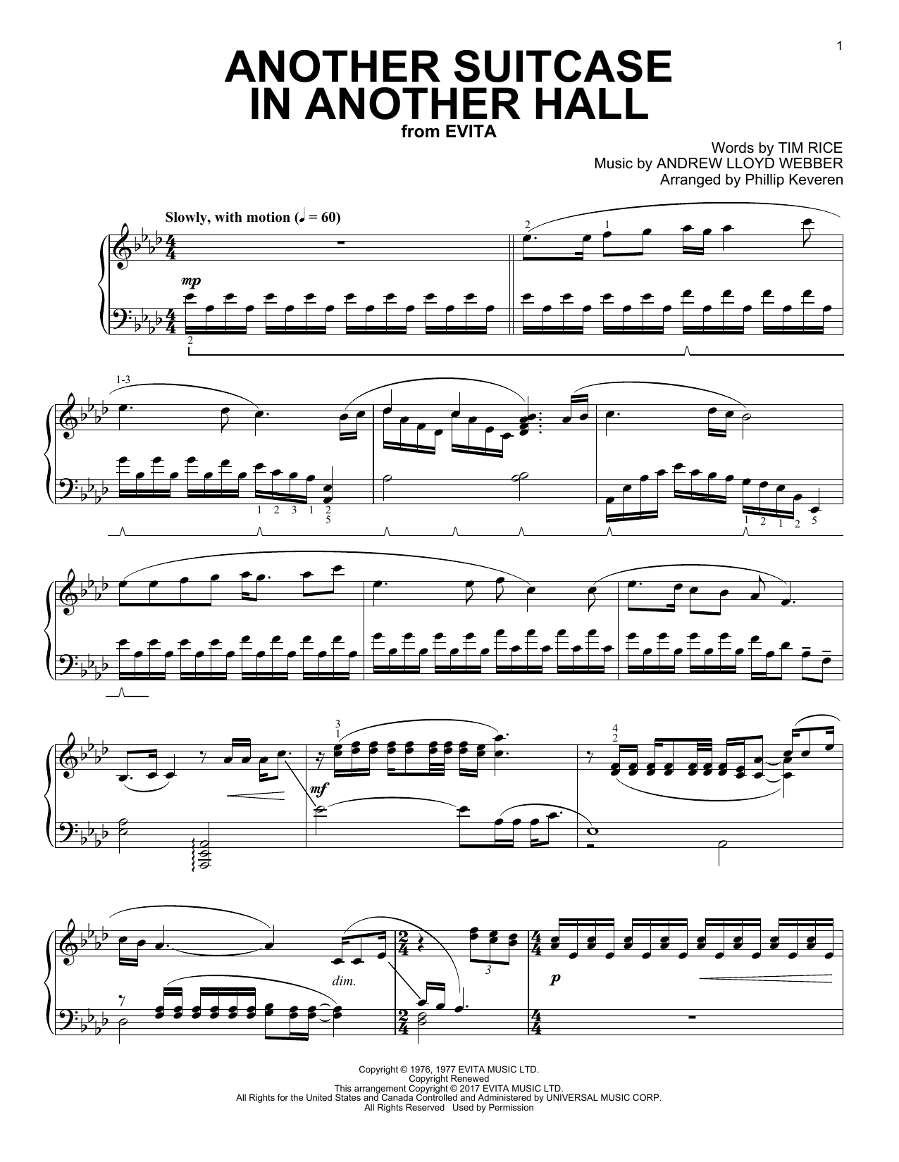 Andrew Lloyd Webber Another Suitcase In Another Hall (arr. Phillip Keveren) sheet music notes and chords arranged for Piano Solo
