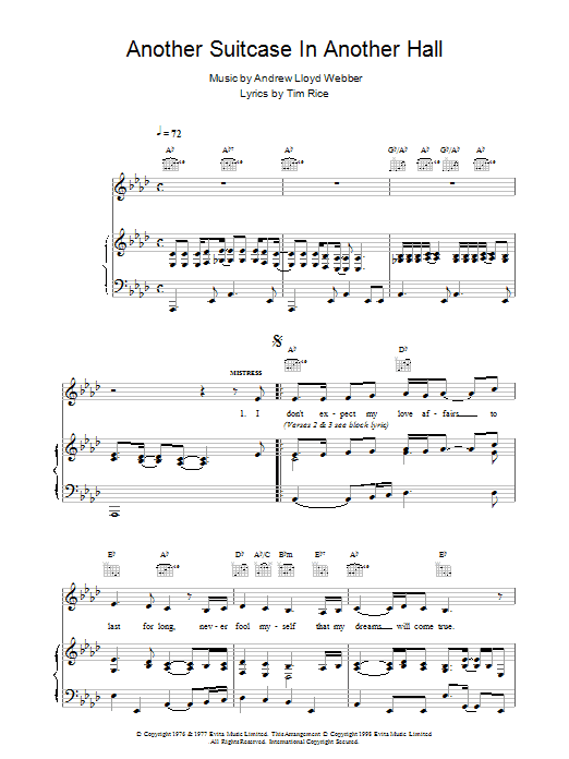 Andrew Lloyd Webber Another Suitcase In Another Hall (from Evita) sheet music notes and chords arranged for Flute Solo