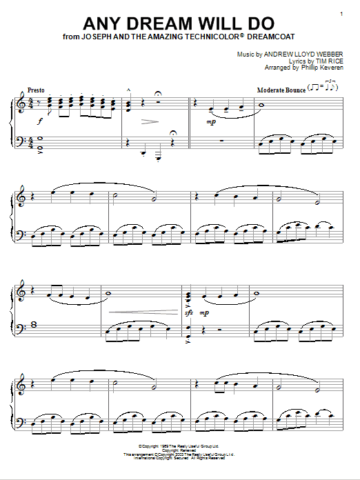 Andrew Lloyd Webber Any Dream Will Do (from Joseph and the Amazing Technicolor Dreamcoat) (arr. Phillip Keveren) sheet music notes and chords arranged for Piano Solo