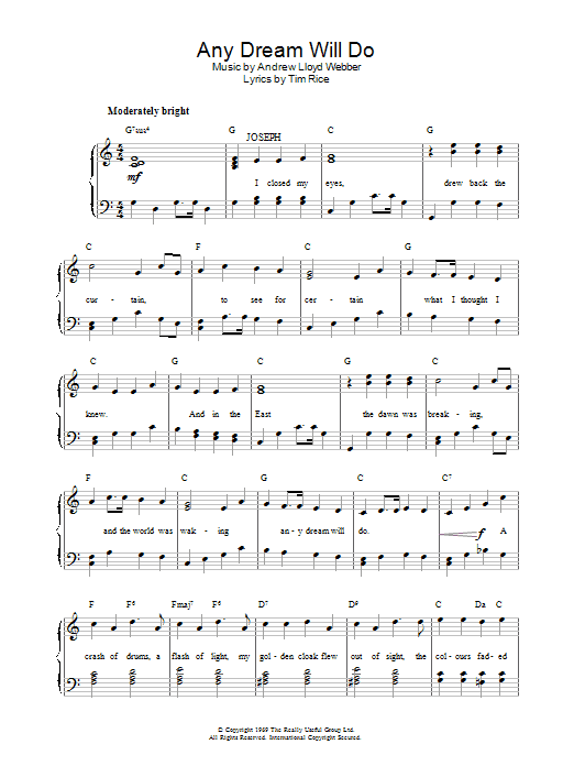 Andrew Lloyd Webber Any Dream Will Do (from Joseph And The Amazing Technicolor Dreamcoat) sheet music notes and chords arranged for Choir