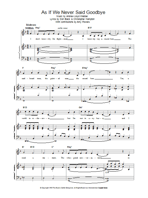 Andrew Lloyd Webber As If We Never Said Goodbye sheet music notes and chords arranged for Piano, Vocal & Guitar Chords (Right-Hand Melody)