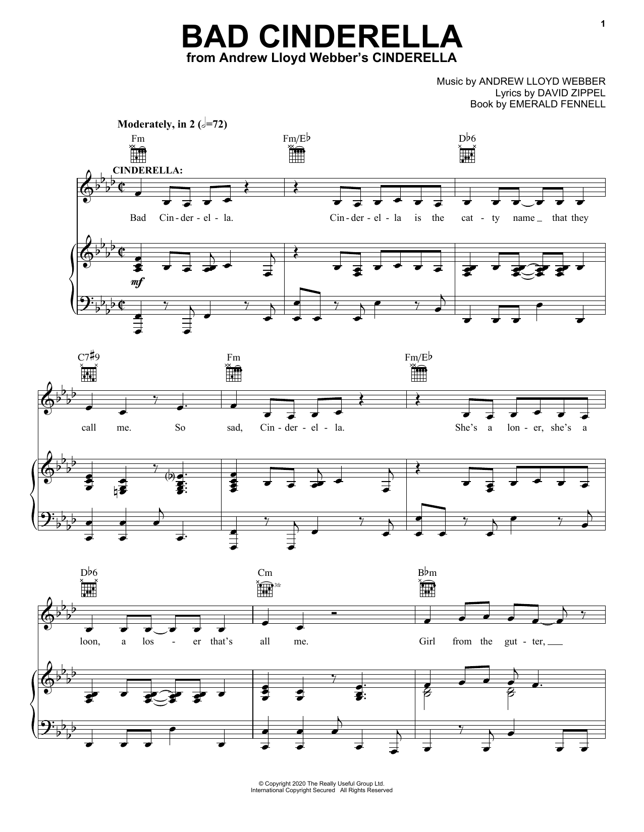 Andrew Lloyd Webber Bad Cinderella (from Andrew Lloyd Webber's Cinderella) sheet music notes and chords arranged for Piano, Vocal & Guitar Chords (Right-Hand Melody)