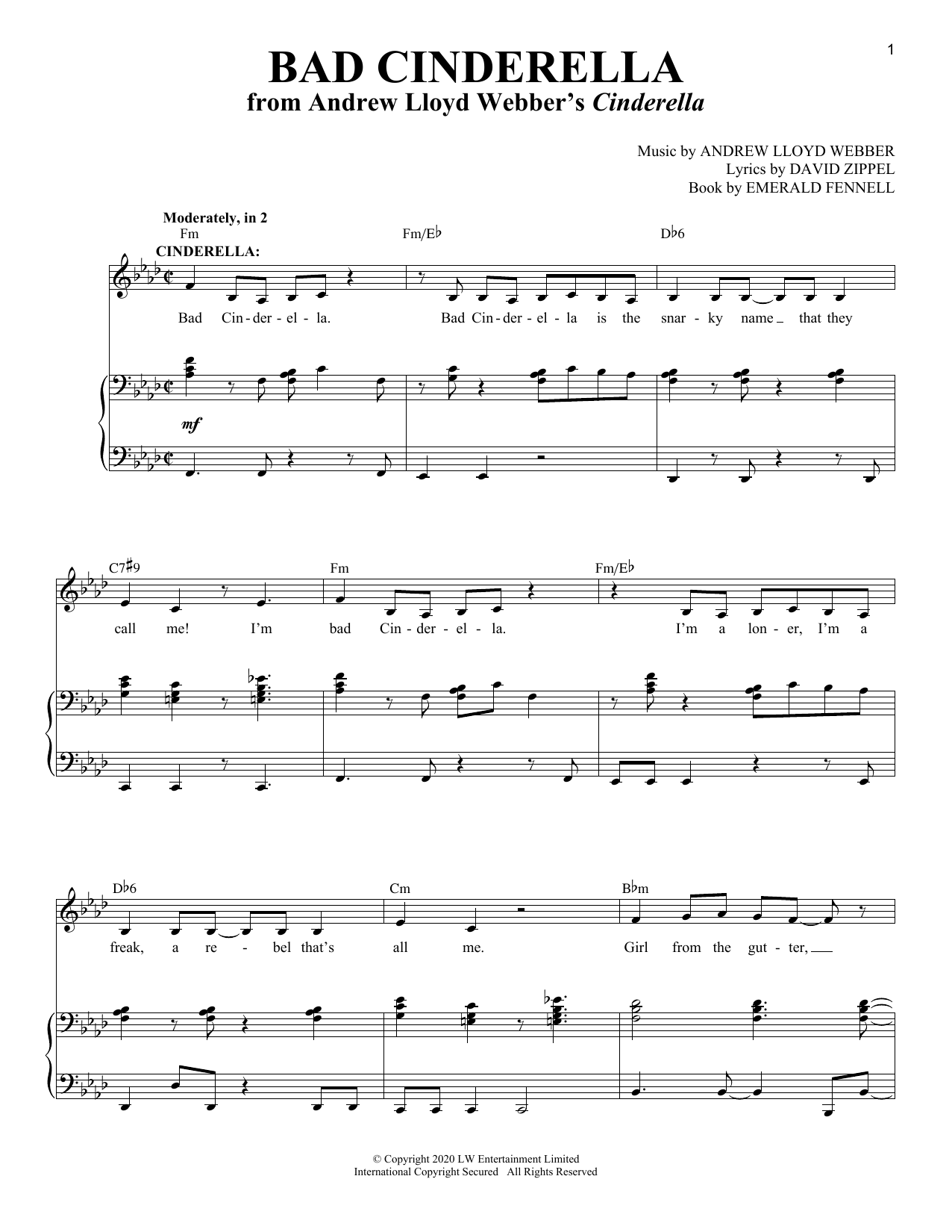 Andrew Lloyd Webber Bad Cinderella (from Cinderella) sheet music notes and chords arranged for Piano & Vocal