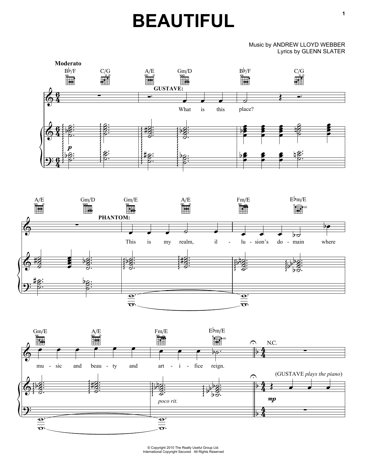 Andrew Lloyd Webber Beautiful sheet music notes and chords arranged for Piano, Vocal & Guitar Chords (Right-Hand Melody)